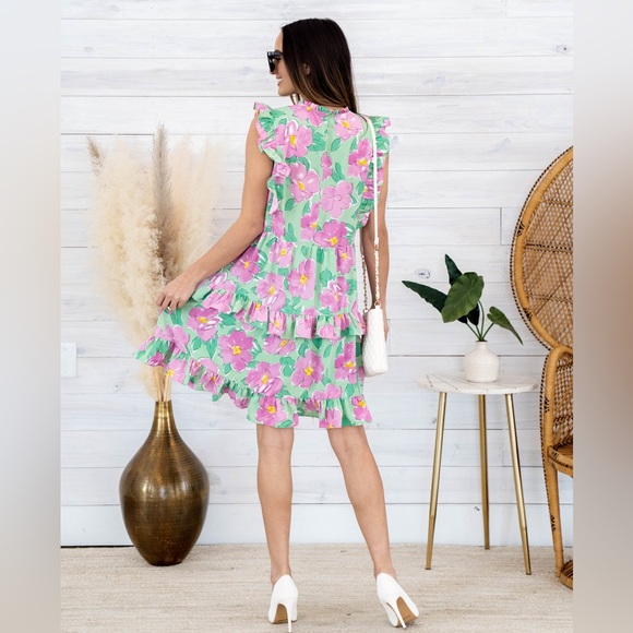 Staccato women sz M BRIDGET FLORAL TIERED RUFFLE DRESS - KELLY GREEN - Picture 7 of 12